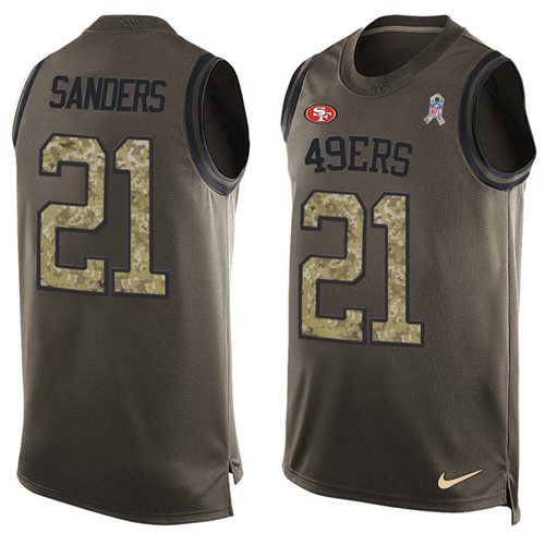 Nike 49ers #21 Deion Sanders Green Men's Stitched NFL Limited Salute To Service Tank Top Jersey - Click Image to Close